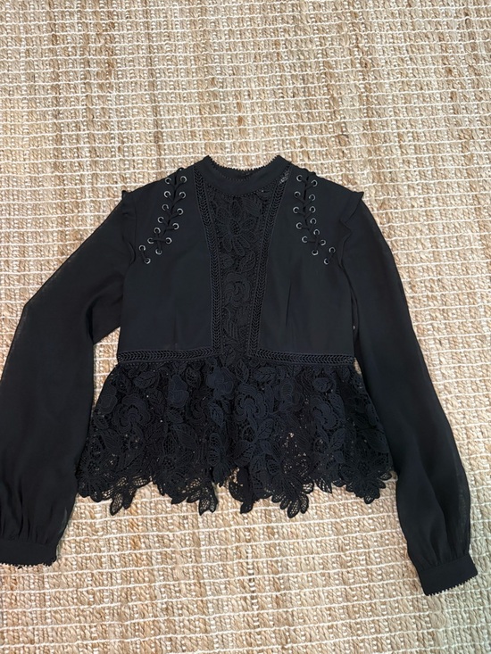 Self-Portrait Tops - Self-Portrait Black Lace Eyelet Peplum Blouse